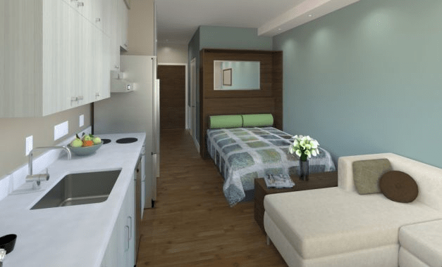 Murphy-bed converts to dining room table.