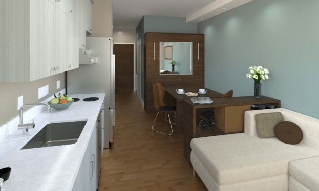 Murphy-bed converts to dining room table.