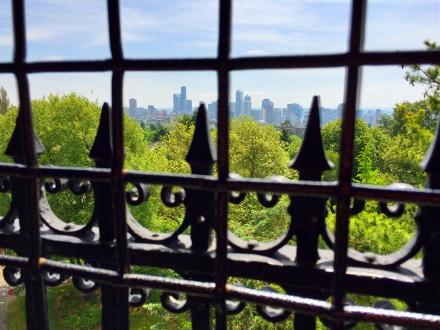 View of Seattle from top of water tower in Volunteer Park.