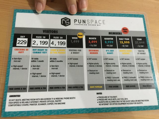 Rate card at Sunspace coworking.