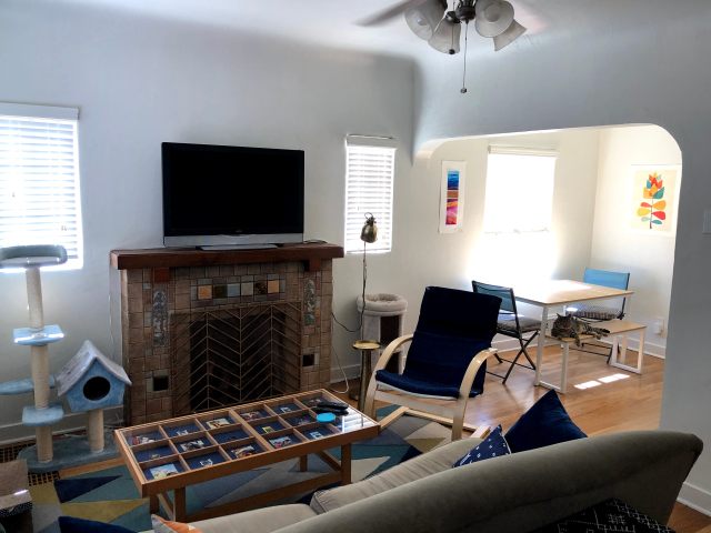 Living room with fireplace