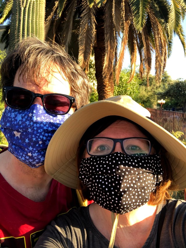 James and Nicole with face masks from Etsy.